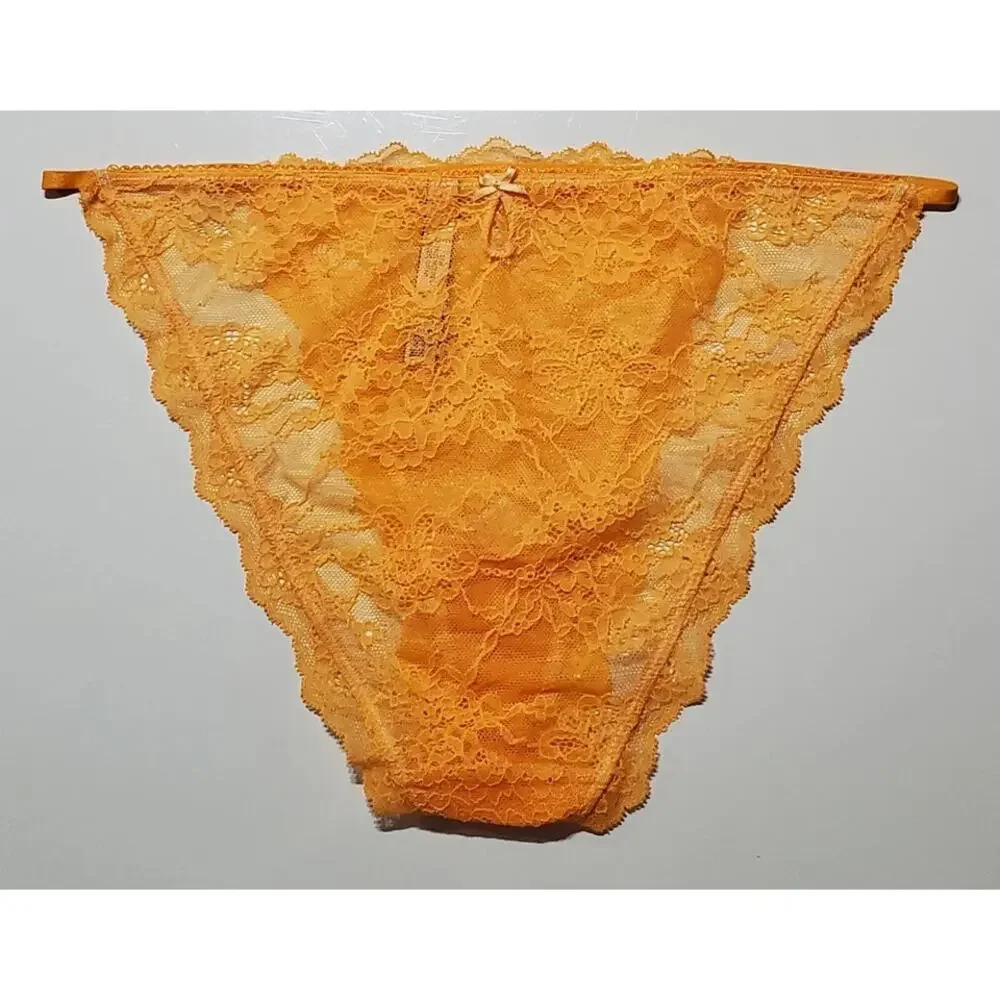 Victoria's Secret Dream Angels String Bikini Panty All Lace Electric Orange 9